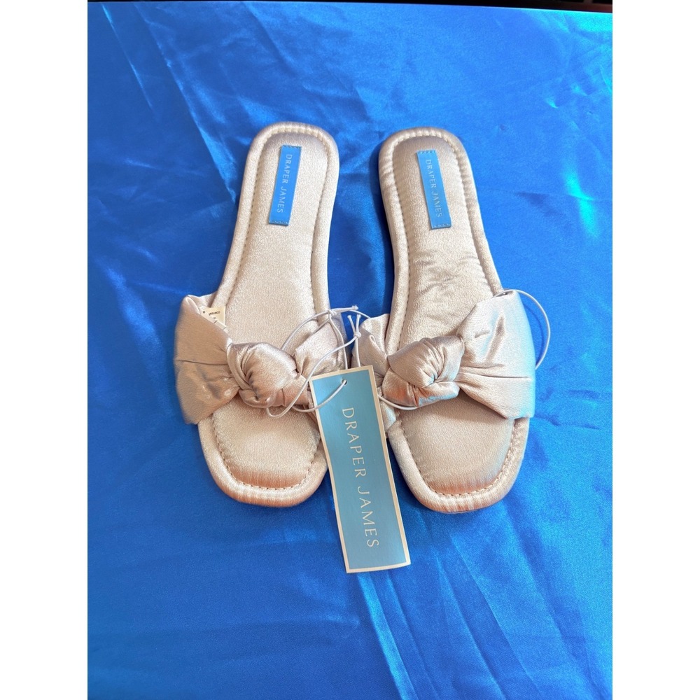 Draper James Abbie Silver‎ Satin Knotted Slide Slippers Womens Small NEW